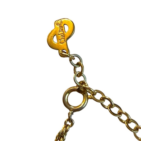 Vintage - CHRISTIAN DIOR Gold Tone Cat Eye Pendant Necklace - Picture 6 of 11